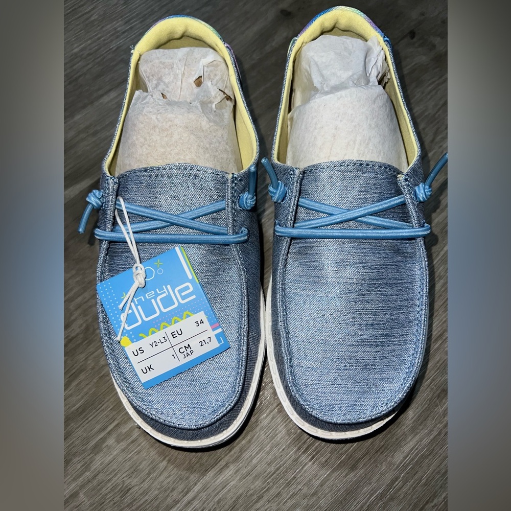 NEW! HEY DUDE WENDY YOUTH SPARKLE DENIM size US Y2
